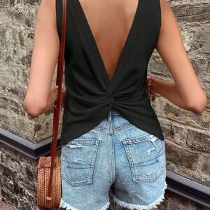 Black Twist Back Tank Top